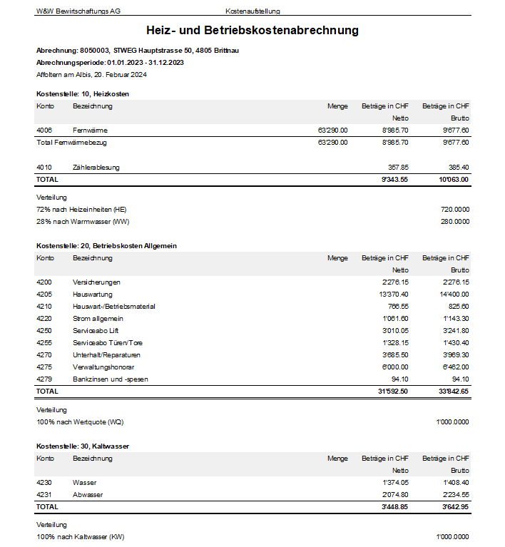 Screenshot: Heizkostenabrechnung einer optierten Stockwerkeigentümergemeinschaft