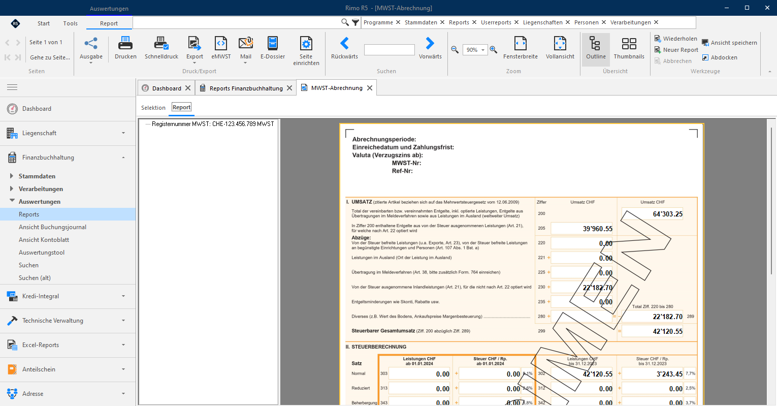 Screenshot: Definitive MWST-Abrechnung auf dem offiziellen Formular