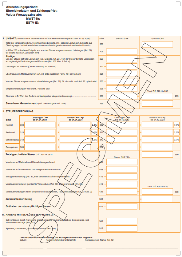 Screenshot: Neues offizielles MWST-Abrechnungsformular
