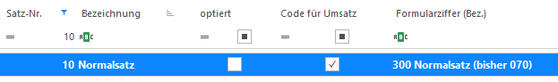 Screenshot: MWST-Satznummer 10 – Normalsatz mit Formularziffer 300