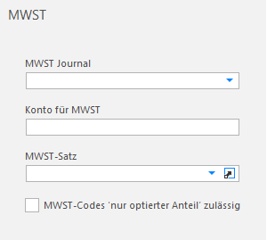 Screenshot: MWST-Einstellung eines Aufwandkontos ohne Vorsteuer