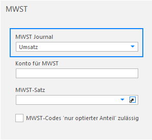 Screenshot: MWST-Einstellung ohne Umsatzsteuer mit MWST-Journal Umsatz