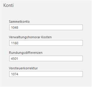 Screenshot: Konti der Abrechnung-Stammdaten einer optierten Mietliegenschaft