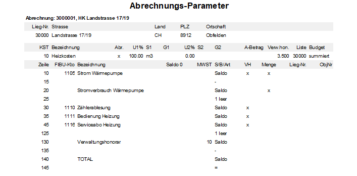 Screenshot: Abrechnungs-Parameter einer optierten Mietliegenschaft