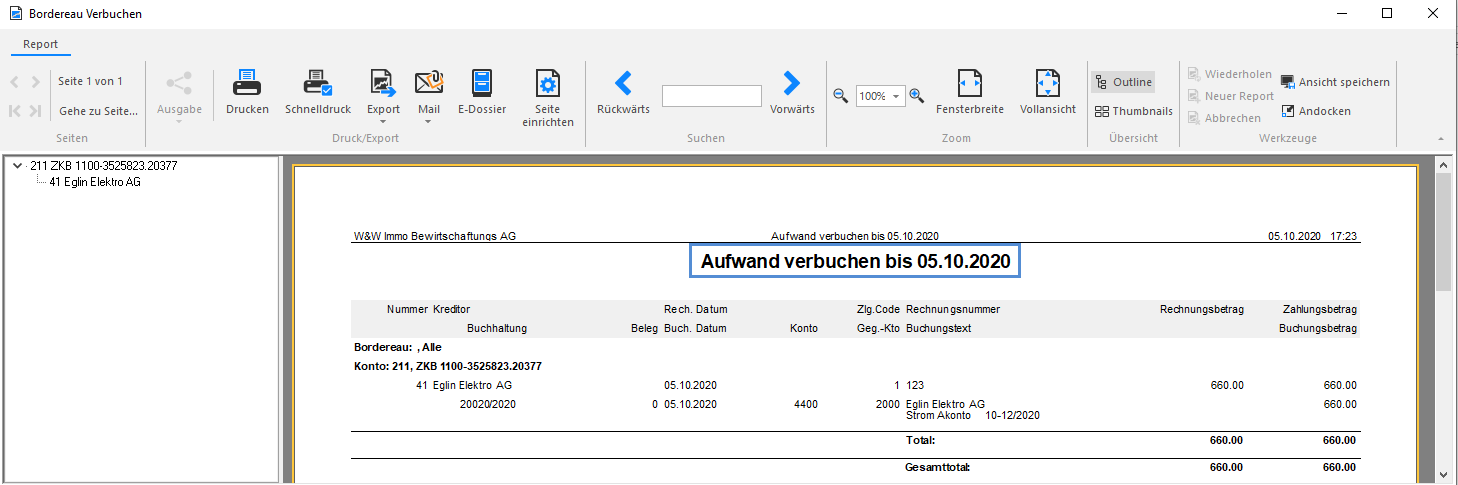 Screenshot: Journal Aufwand verbuchen mit Übersicht der verbuchten Aufwände