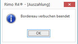 Screenshot: Bestätigungsmeldung zur beendeten Bordereauverbuchung