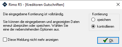 Screenshot: Verbuchungsjournal der erfassten Gutschrift