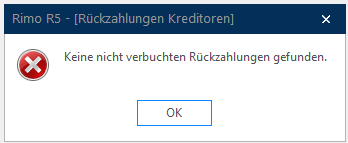 Screenshot: Meldung, dass keine nicht verbuchten Rückzahlungen vorhanden sind