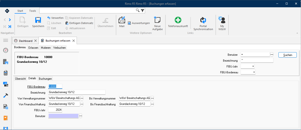 Screenshot: Details eines FIBU-Bordereaus