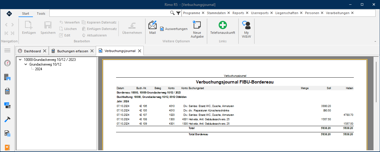 Screenshot: Register Mutieren mit Auswahl einer erfassten Buchung