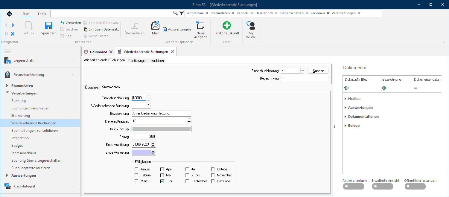 Screenshot: Kontierung eines Dauerauftrags mit Soll- und Habenkonto