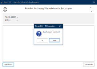 Screenshot: Bestätigung der Auslösung wiederkehrender Buchungen