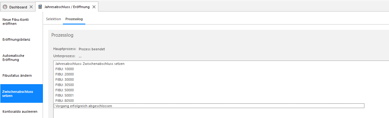 Screenshot: Prozesslog für gesetzte Zwischenabschlüsse