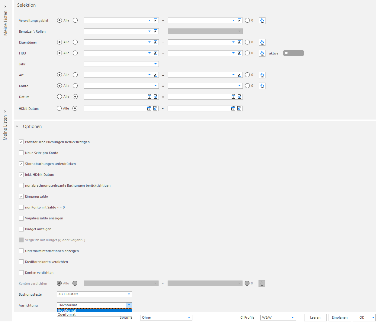 Screenshot: Kontoblatt im Hochformat mit Kontobewegungen