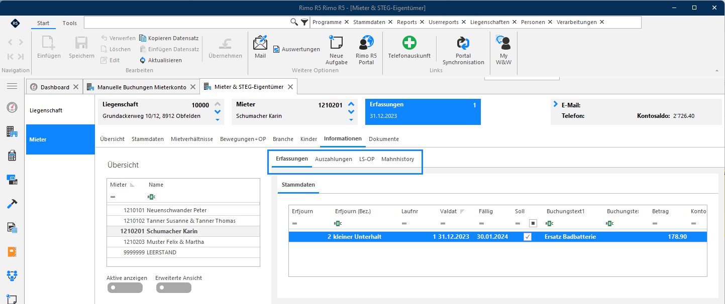 Screenshot: Register LS-OP mit den offenen Posten aus dem Lastschriftverfahren