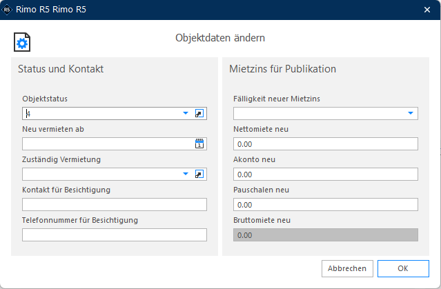 Screenshot: Dialogbox zum automatischen Ändern der Objektdaten beim Speichern des Mietverhältnisses