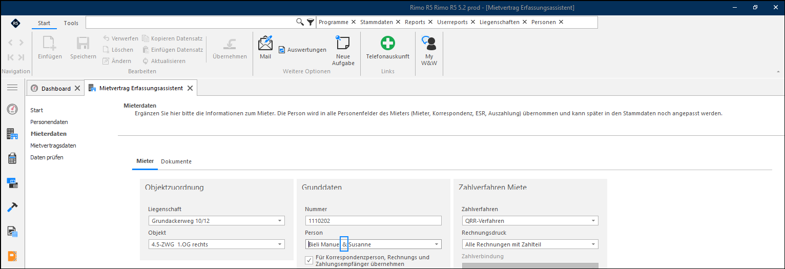 Screenshot: Standardtexte – Verbindungszeichen für Mehrpersonenadressen definieren