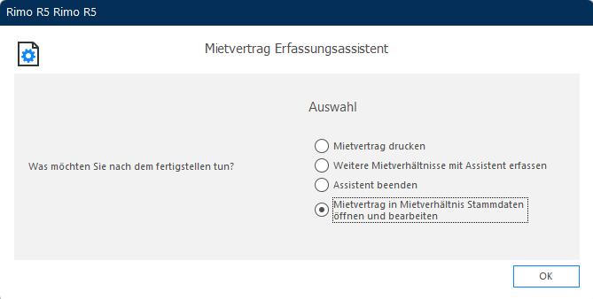 Screenshot: Daten prüfen – mögliche Weiterbearbeitungen nach dem Speichern