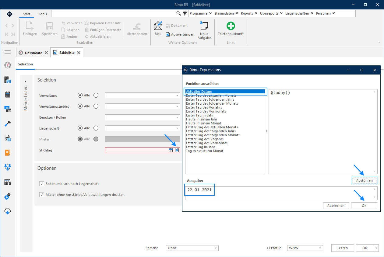 Screenshot: Dialog «Variable Datumseingabe» mit berechnetem Datum