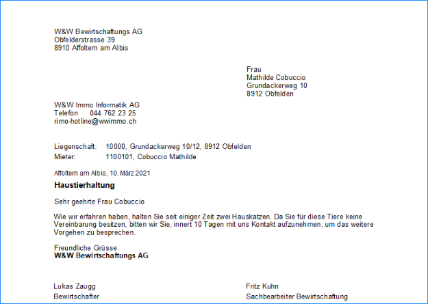 Screenshot: Aufbereiteter allgemeiner Mieterbrief in der Briefvorschau