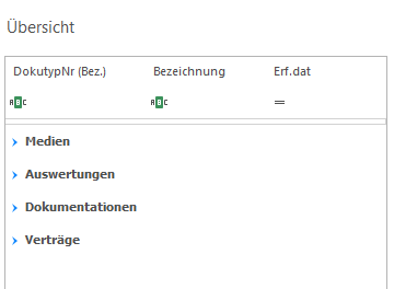 Screenshot: Dokumentengruppen im Register «Dokumente» eines Geräts