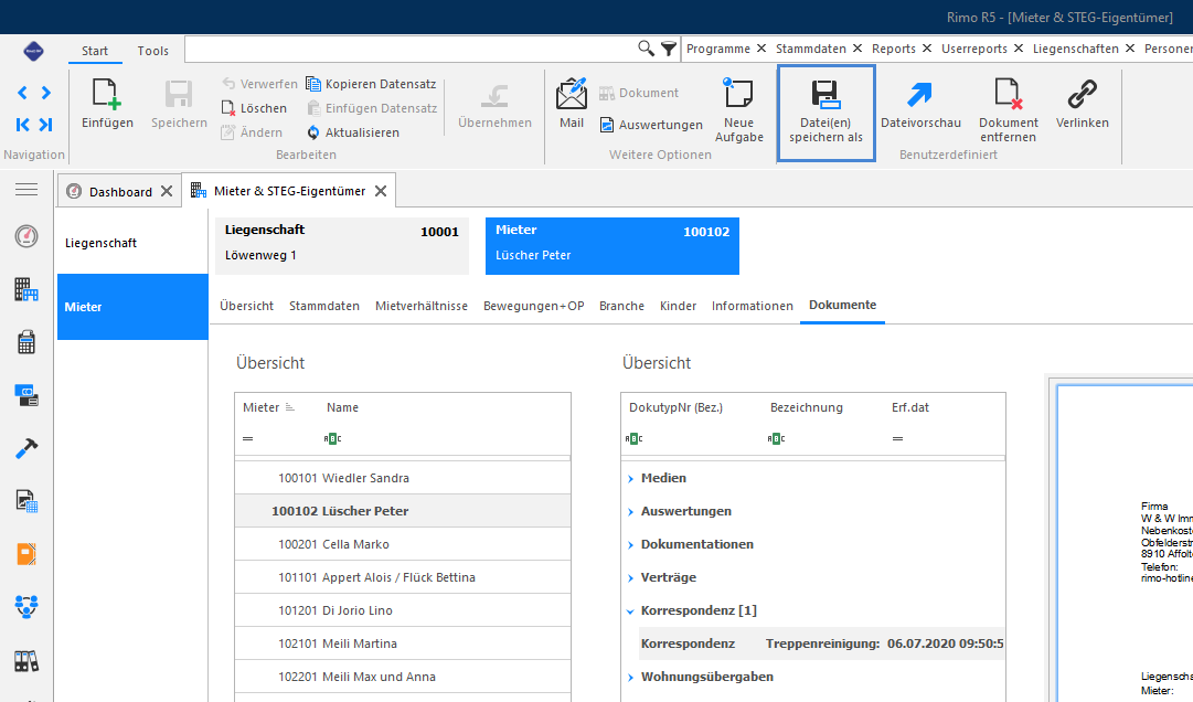 Screenshot: Kontextmenü eines Dokuments mit markierter Option «Datei(en) speichern als»