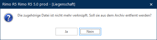 Screenshot: Dialog zum Entfernen eines Dokuments mit Optionen für verlinkte und gemeinsam archivierte Dateien