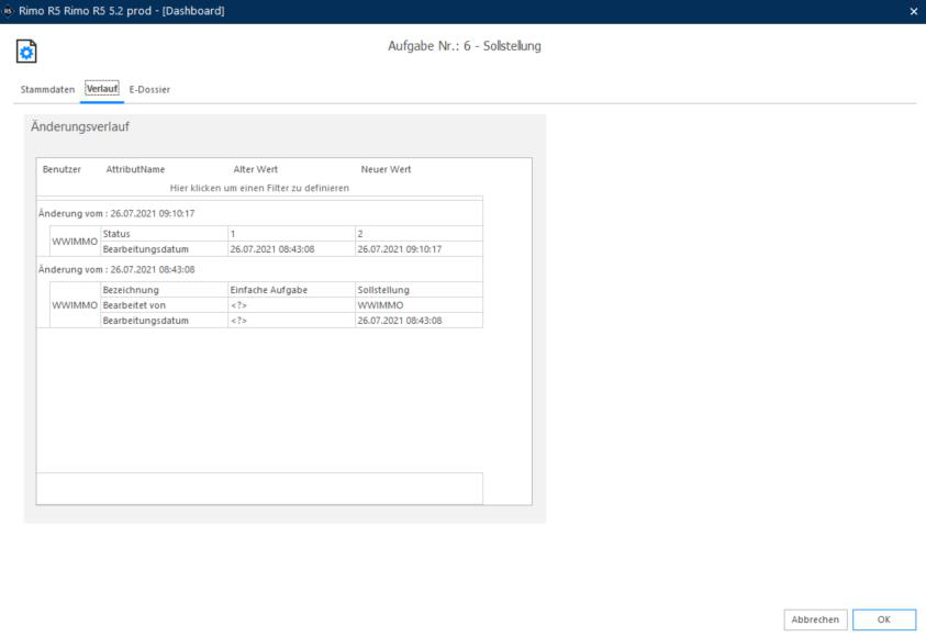 Screenshot: Separates Fenster «Aufgabenliste» mit Aufgabenübersicht