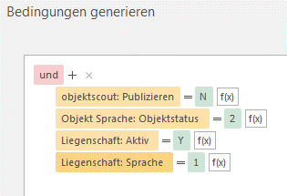 Screenshot: Bedingungseditor mit Beispielbedingungen und angezeigter Vorschau
