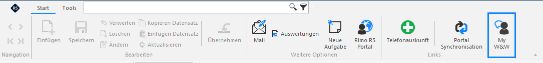 Screenshot: Menüband mit markiertem Icon My W&W