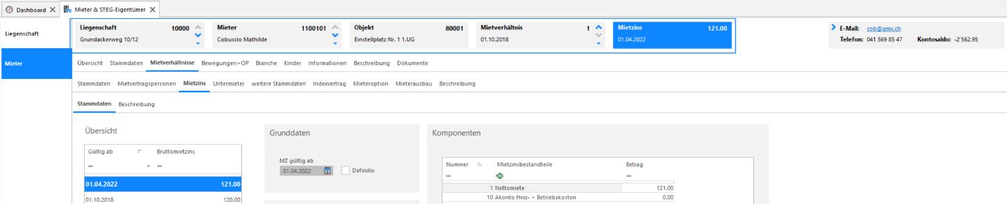 Screenshot: Kontextmenü zur Zeilenhöhe und Breadcrumb-Navigation