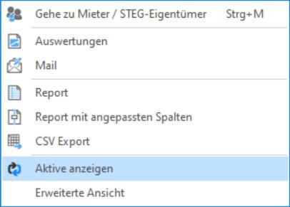 Screenshot: Kippschalter und Kontextmenü für aktive Datensätze
