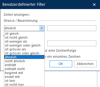 Screenshot: Kontextmenü zum Speichern und Laden von Filtern