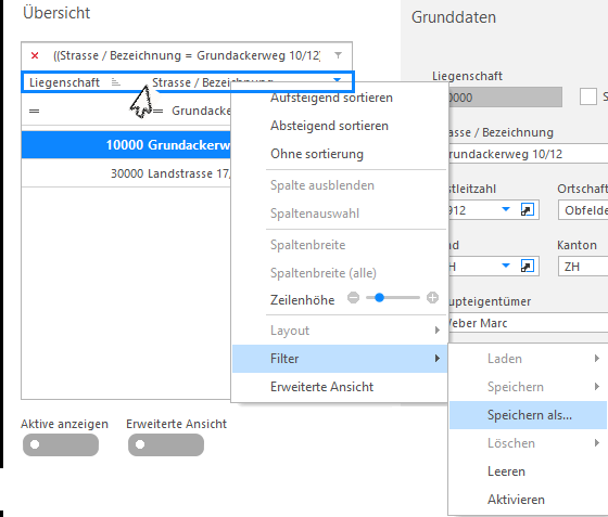 Screenshot: Dropdown-Feld und Absprung zur zugehörigen Hilfstabelle