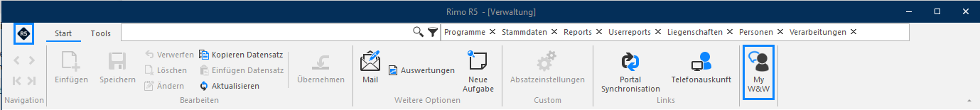 Screenshot: Lizenzverwaltung und Plattform My W&W