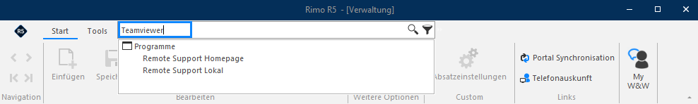 Screenshot: Support-Menü mit E-Mail an Support und Remote Support