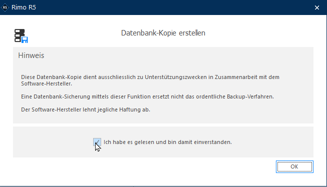 Screenshot: Dialog zum Erstellen einer Datenbankkopie