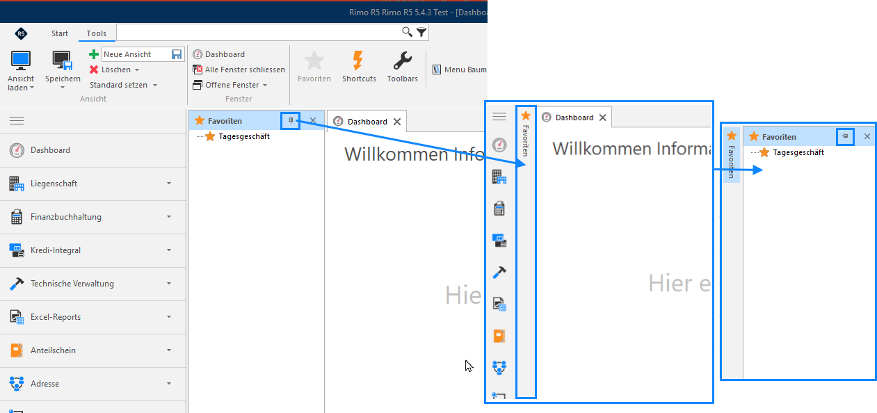 Screenshot: Andocken eines Werkzeugfensters mit Positionierungskreuz