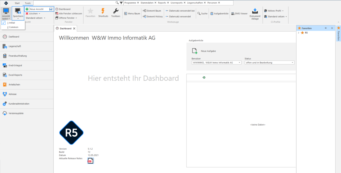 Screenshot: Pinfunktion sowie Laden und Speichern von Desktopansichten