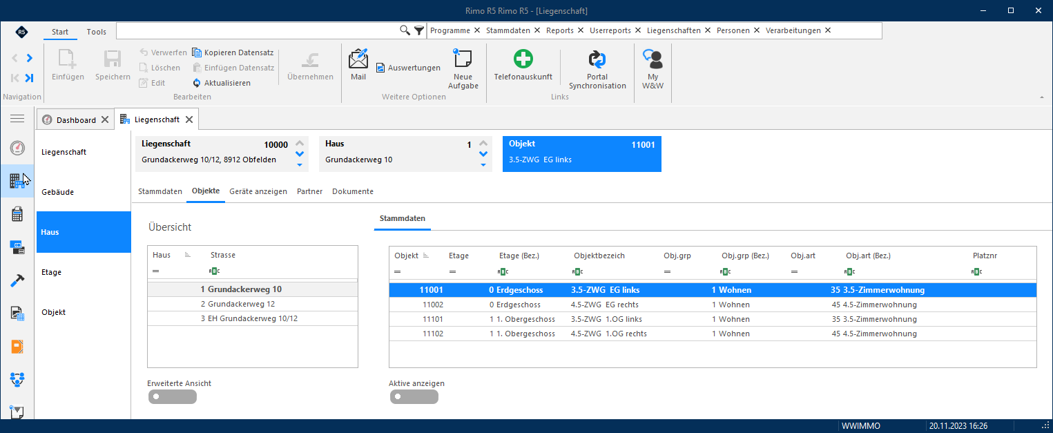 Screenshot: Haus – Register Partner mit zugeordneten Partnern