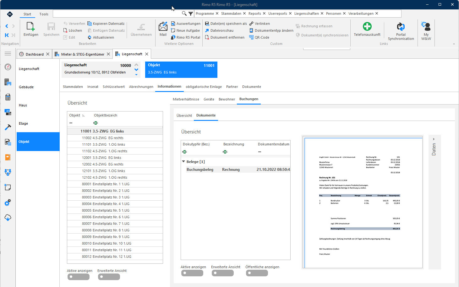 Screenshot: Objekt – Register Obligatorische Einlage