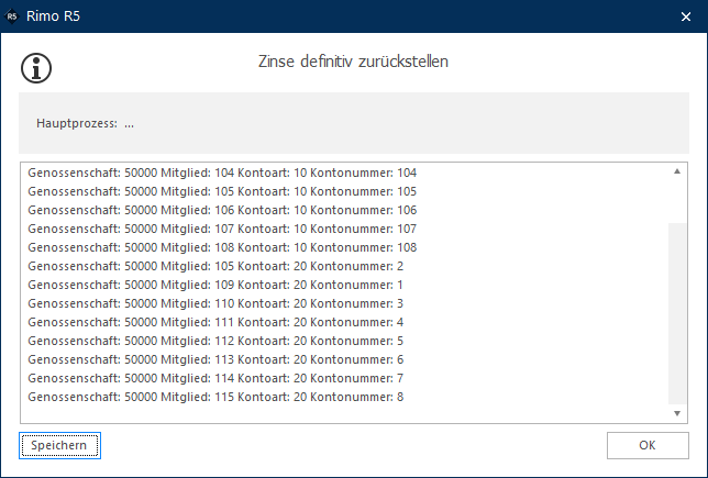 Screenshot: Bestätigungsmeldung für Zins definitiv zurückstellen