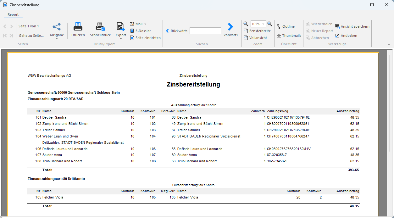 Screenshot: Journal Zinsbereitstellung