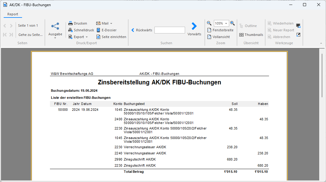 Screenshot: Journal AK/DK-FIBU-Buchungen