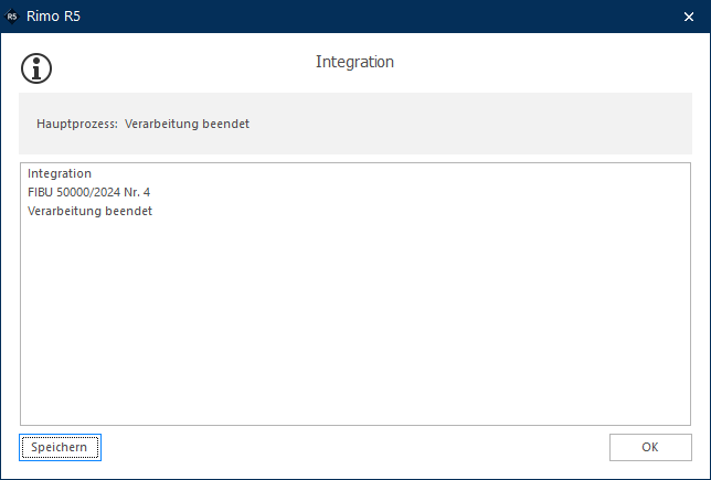 Screenshot: Meldung Integration nach Zinsverbuchung