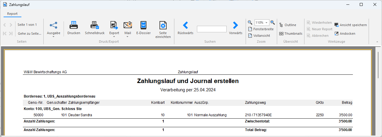 Screenshot: Journal Zahlungslauf