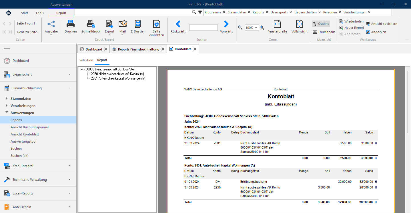 Screenshot: Kontoblatt mit den Buchungen zur beendeten obligatorischen Einlage