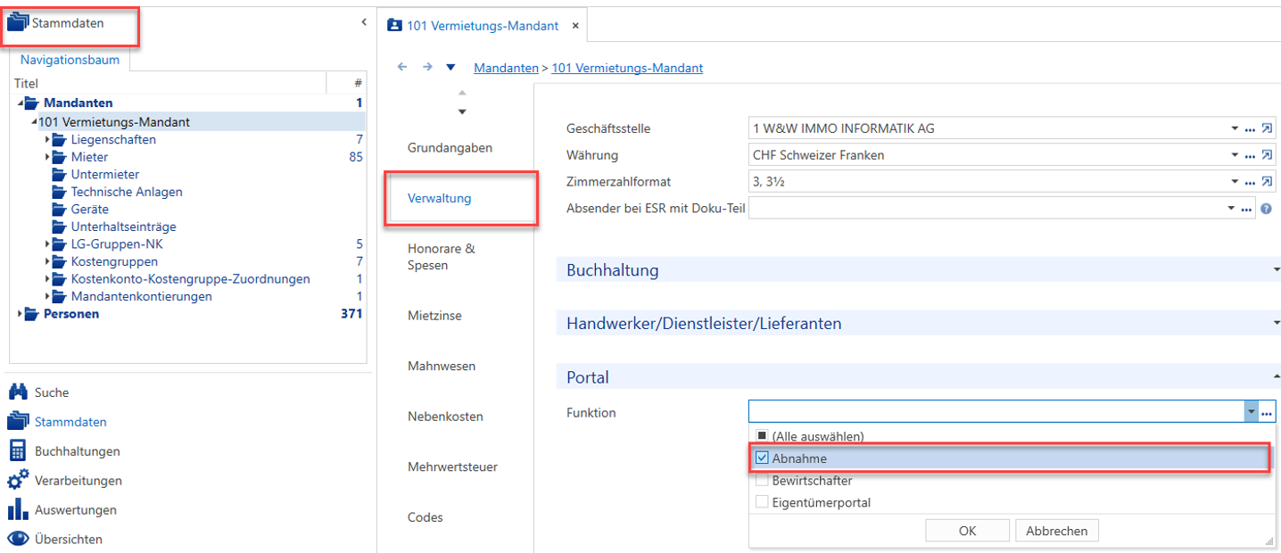 Screenshot: Einrichtung Abnahme App