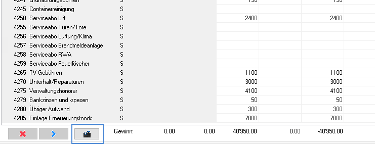 Screenshot: Budgetverteilung mit Auswahl von Liegenschaft, Abrechnungsjahr, Stichtag, Optionen und Fälligkeiten
