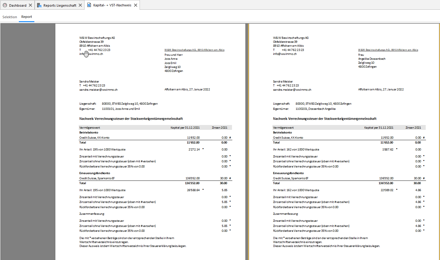Screenshot: Vorschau eines Verrechnungssteuernachweises für STEG-Eigentümer